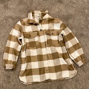 dip Womens Checkered Button-Down Shirt - Tan and White